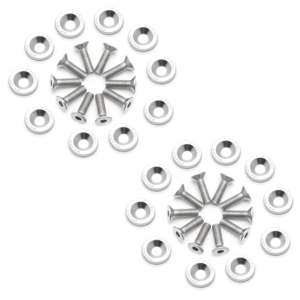 20x Silver JDM Billet Aluminum Fender/Bumper Washer/Bolt Kit for Engine Bay (2000-2006)