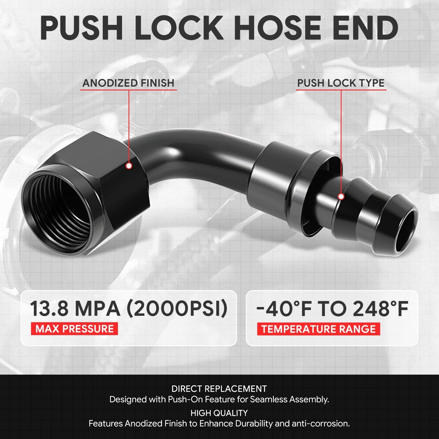8AN to 1/2" Barb 90 Degree Push Lock Hose End Fittings T6061 (Universal)