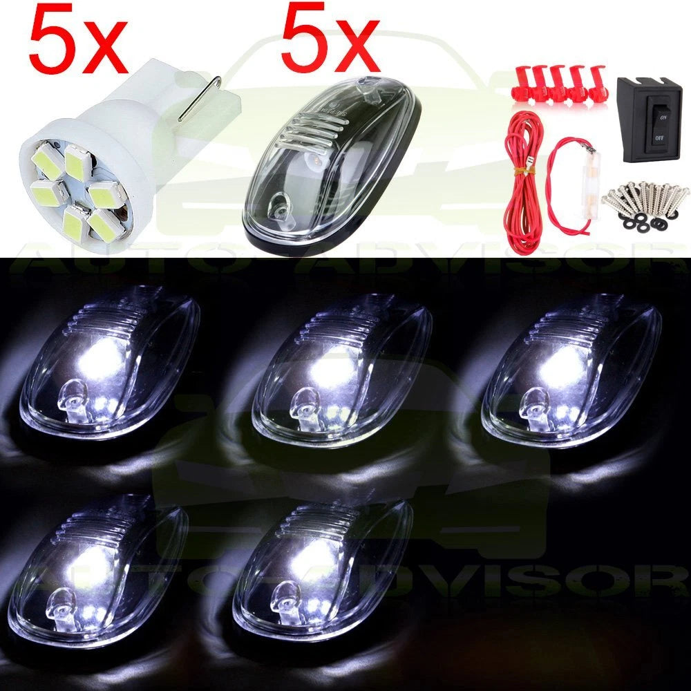 Set of 5 Cab Marker Clear Light Covers with 6 LED Lamps for Dodge 