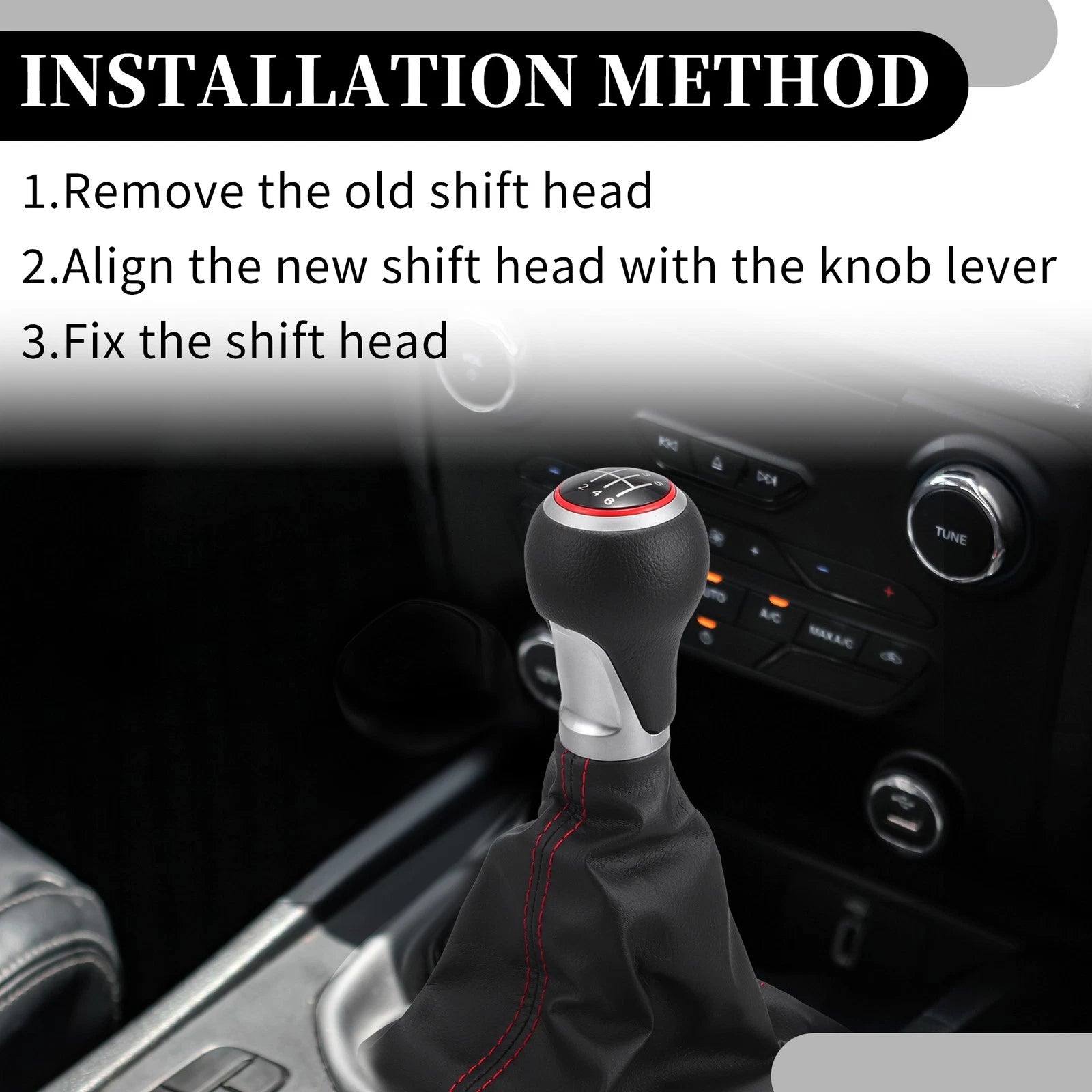 6 Speed Manual Shift Knob with Boot Cover for Audi A6 (2004–2008) Black Plastic