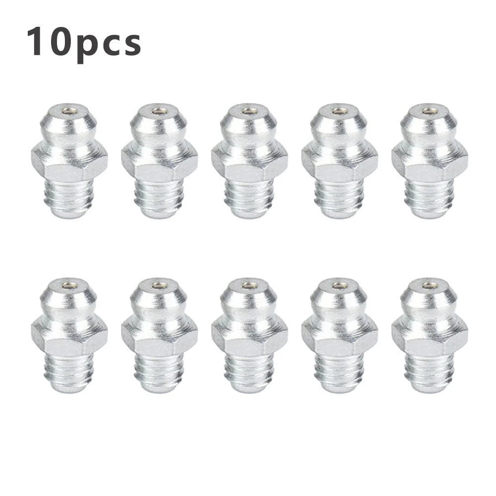 Set of 10 M6x1 Oil Nipples for Lathes - Rounded Design, Zinc Plated