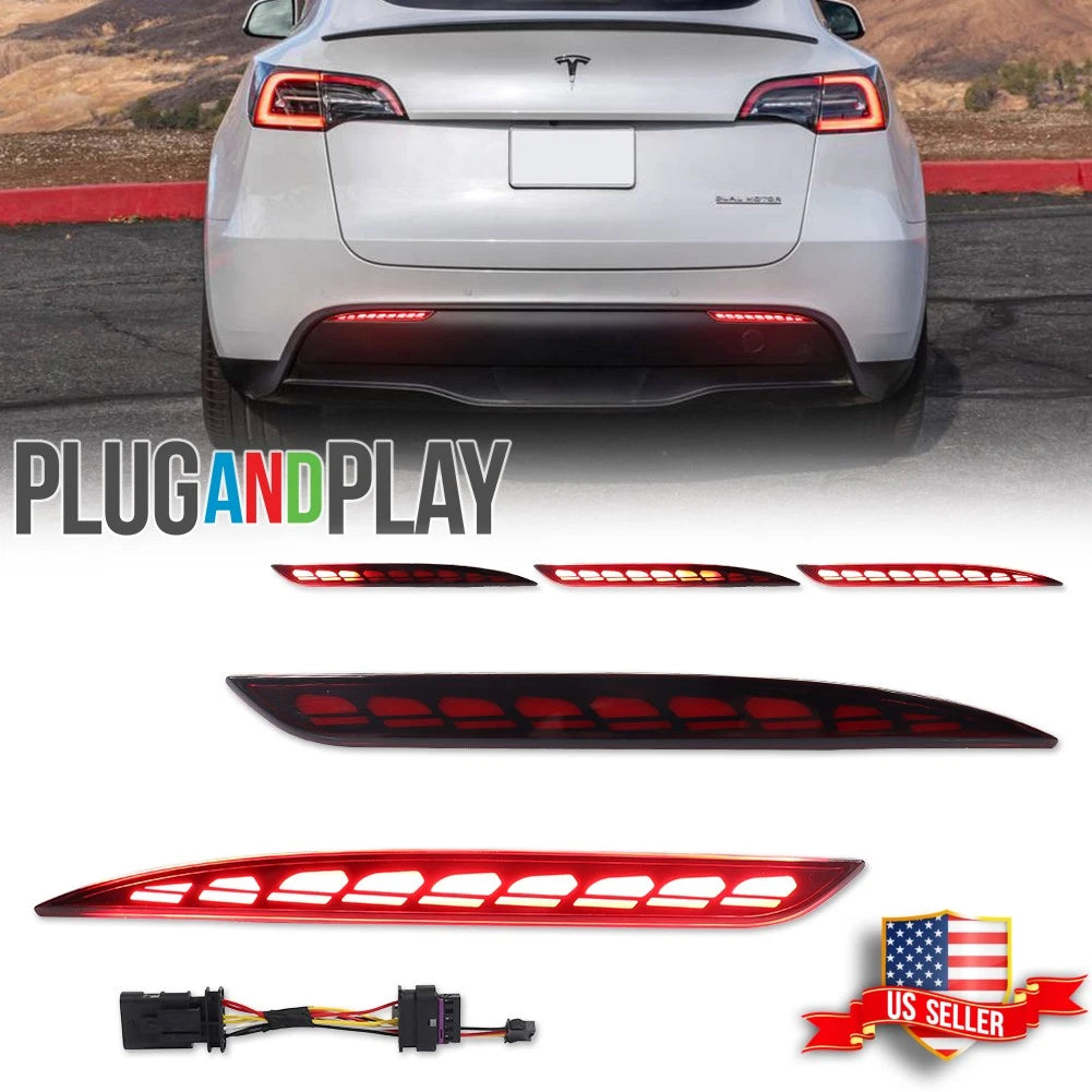2X Red LED Tail Brake Signal Lights for Tesla Model Y (2021–2024)