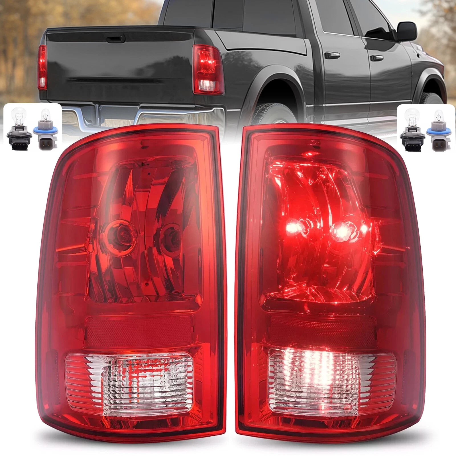 Set of 2 Tail Lights for Dodge Ram 1500 2500 3500 (2009–2018) W/Bulb