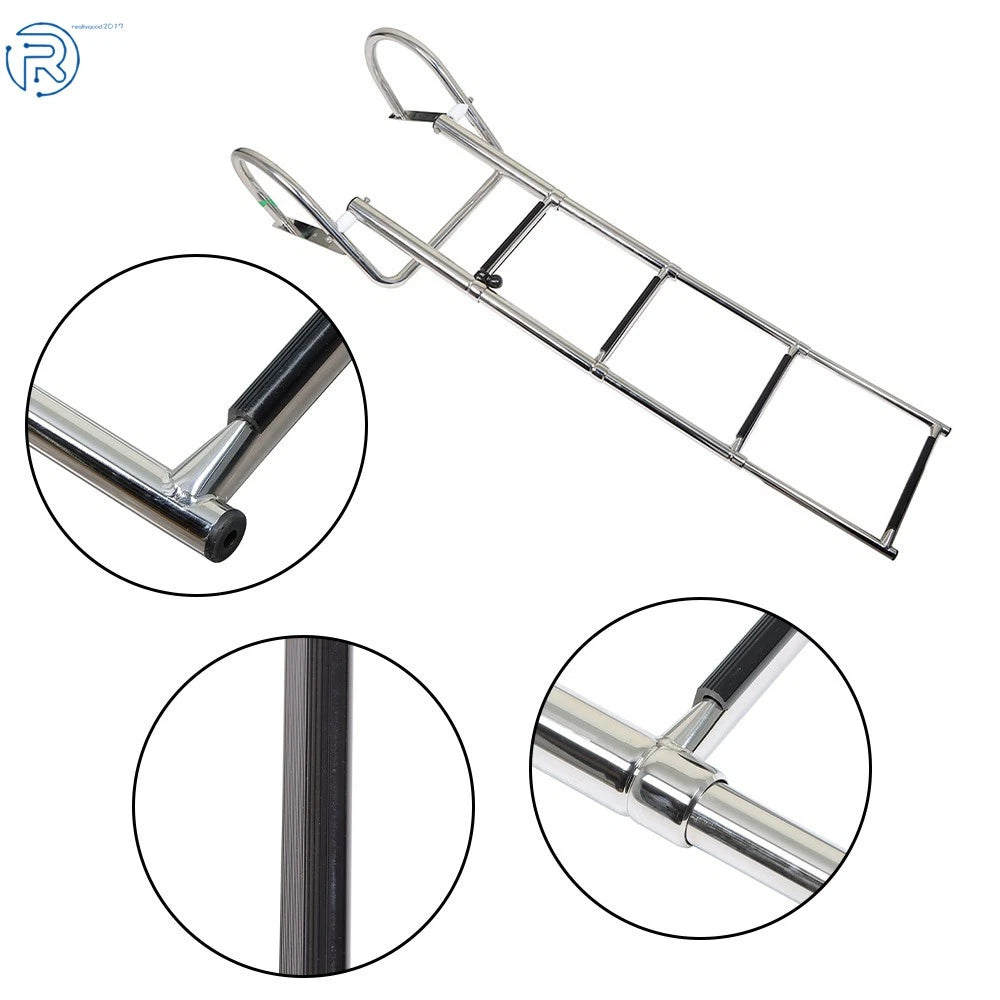 Set of 4 Stainless Steel Telescoping Boat Ladders with Pedal Hand Railing