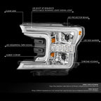 Chrome Amber LED Light Bar Switchback Projector Headlights for Ford F-150 (2018–2020)