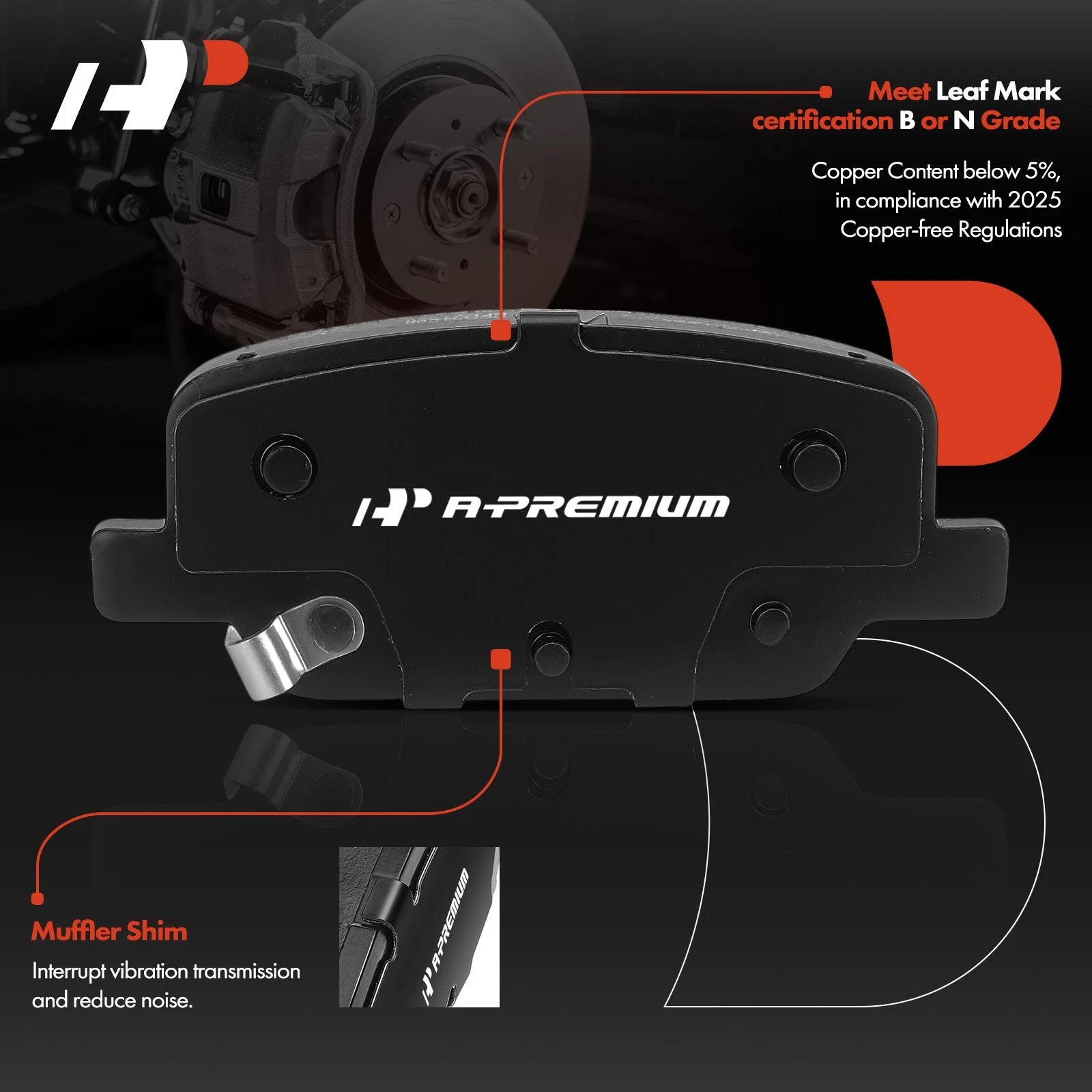 Set of 4 Rear Ceramic Brake Pads with Hardware for Hyundai Santa Fe (2019–2020)