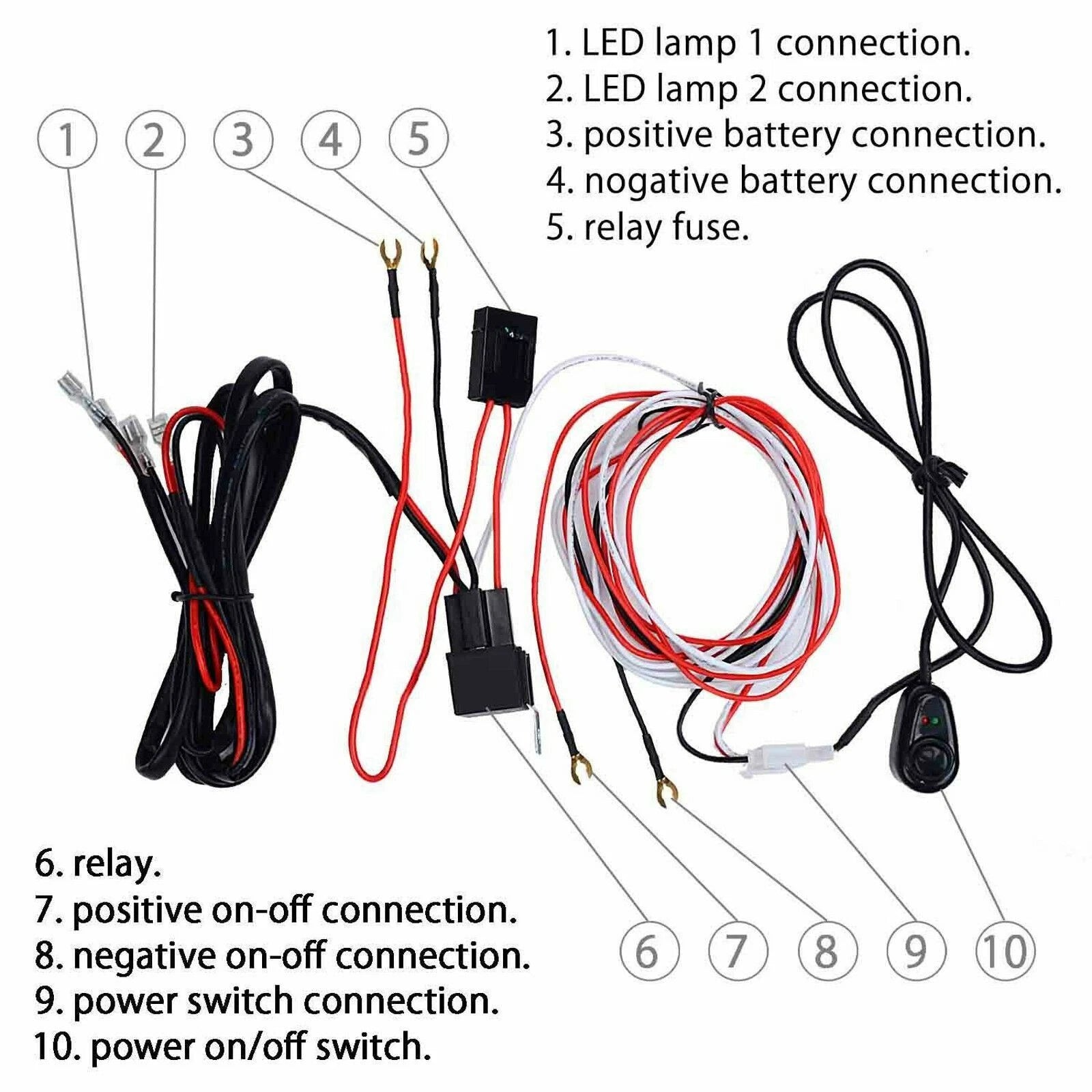 Heavy Relay Harness Wire Kit with LED Switch for Fog Lights HID Worklamp (2015-2025)