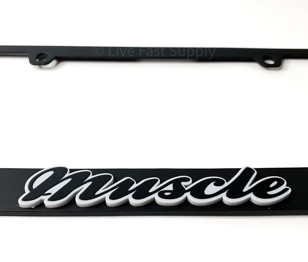 Matte Black Premium License Plate Frame with Gray Outline for Muscle Sedan (—)
