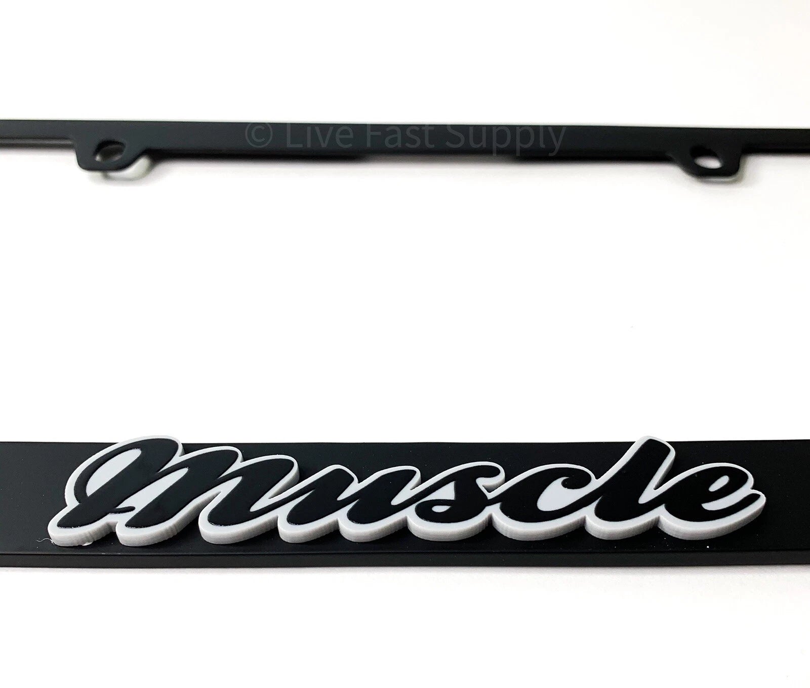 Matte Black Premium License Plate Frame with Gray Outline for Muscle Sedan (—)