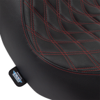 Solo Seat for Harley FL/FX (Drag Specialties) - Double Diamond, Red Stitching