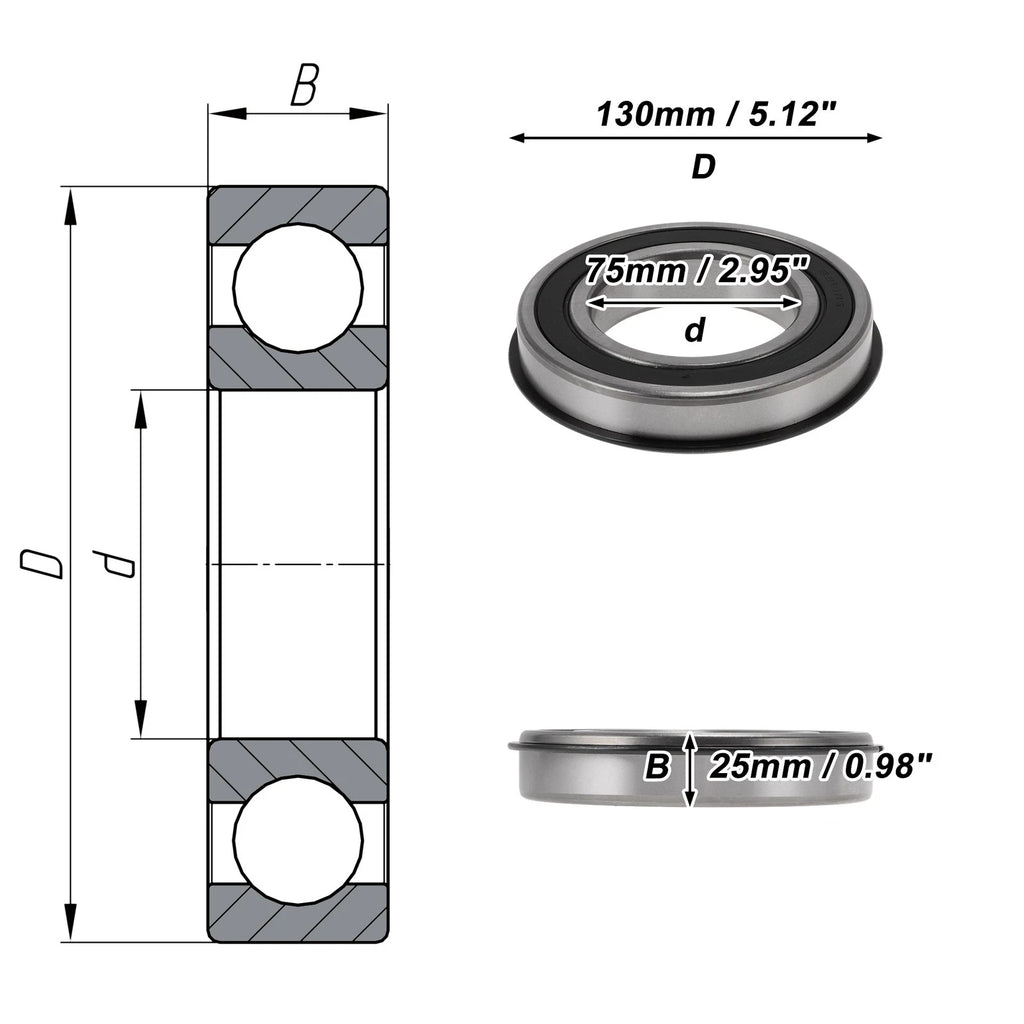 Deep Groove Ball Bearings 6215NR2RS for Scooter Skateboard (75x130x25mm)