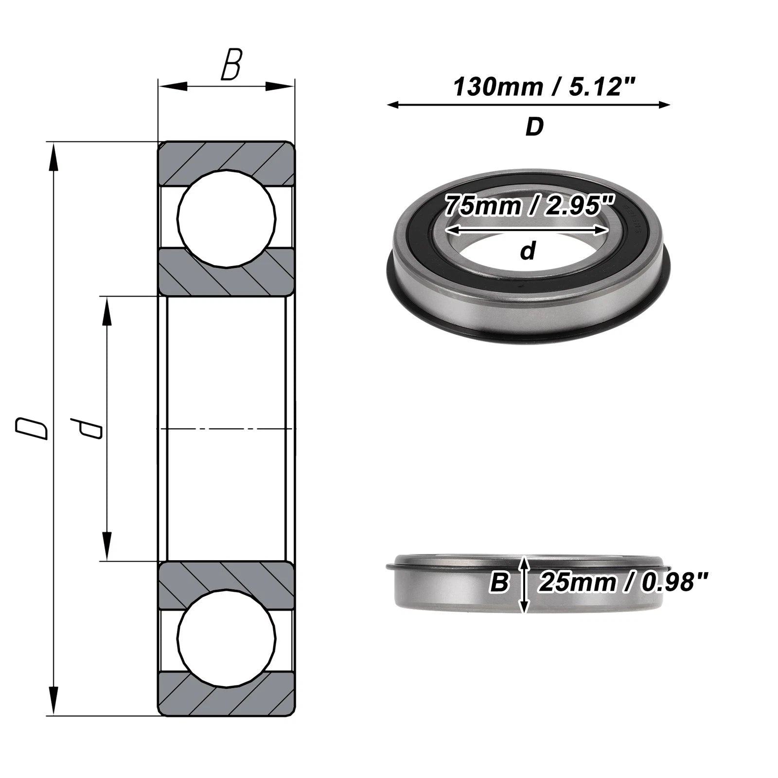 Deep Groove Ball Bearings 6215NR2RS for Scooter Skateboard (75x130x25mm)