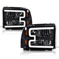 LED DRL Black Headlights for Ford F250 F350 F450 F550 Super Duty (2005–2007)