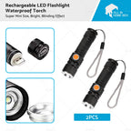 2X USB Rechargeable LED Flashlight Waterproof Torch