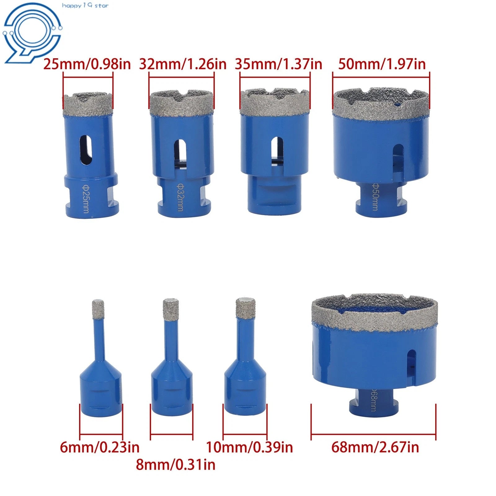 8-Piece Diamond Hole Saw Set for Ceramic & Marble Tiles