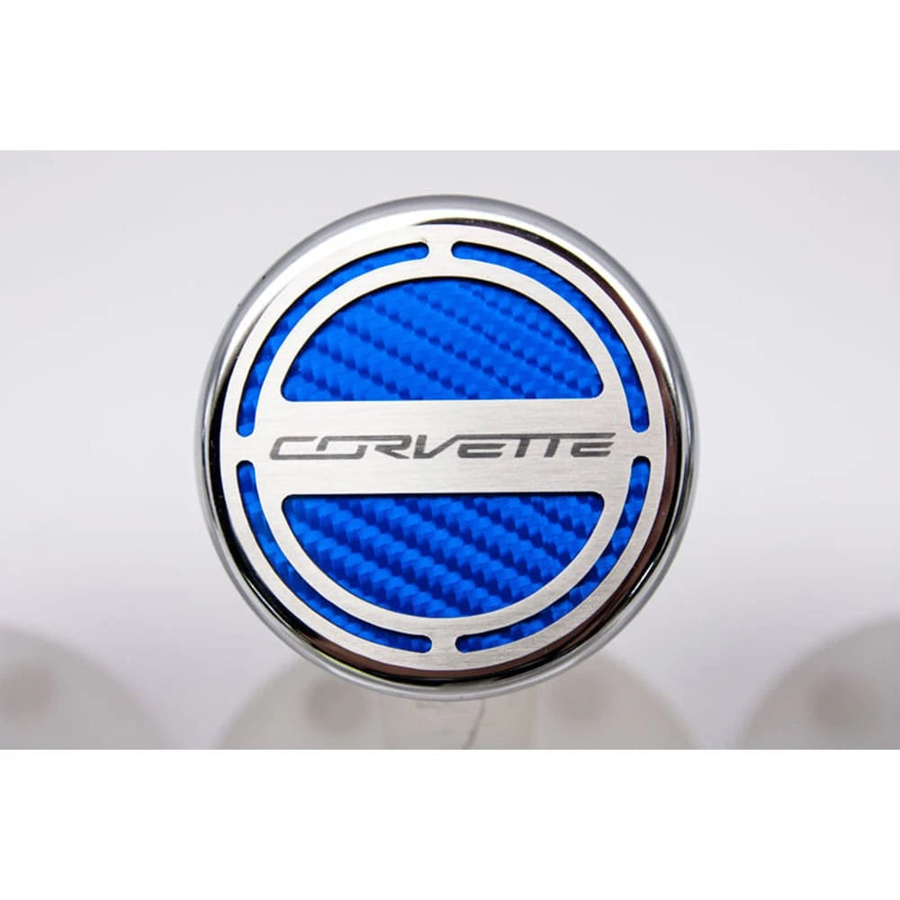 Chrome Corvette C7 Cap Covers with Red C-Fiber Inlay for 2014–2019 Z06
