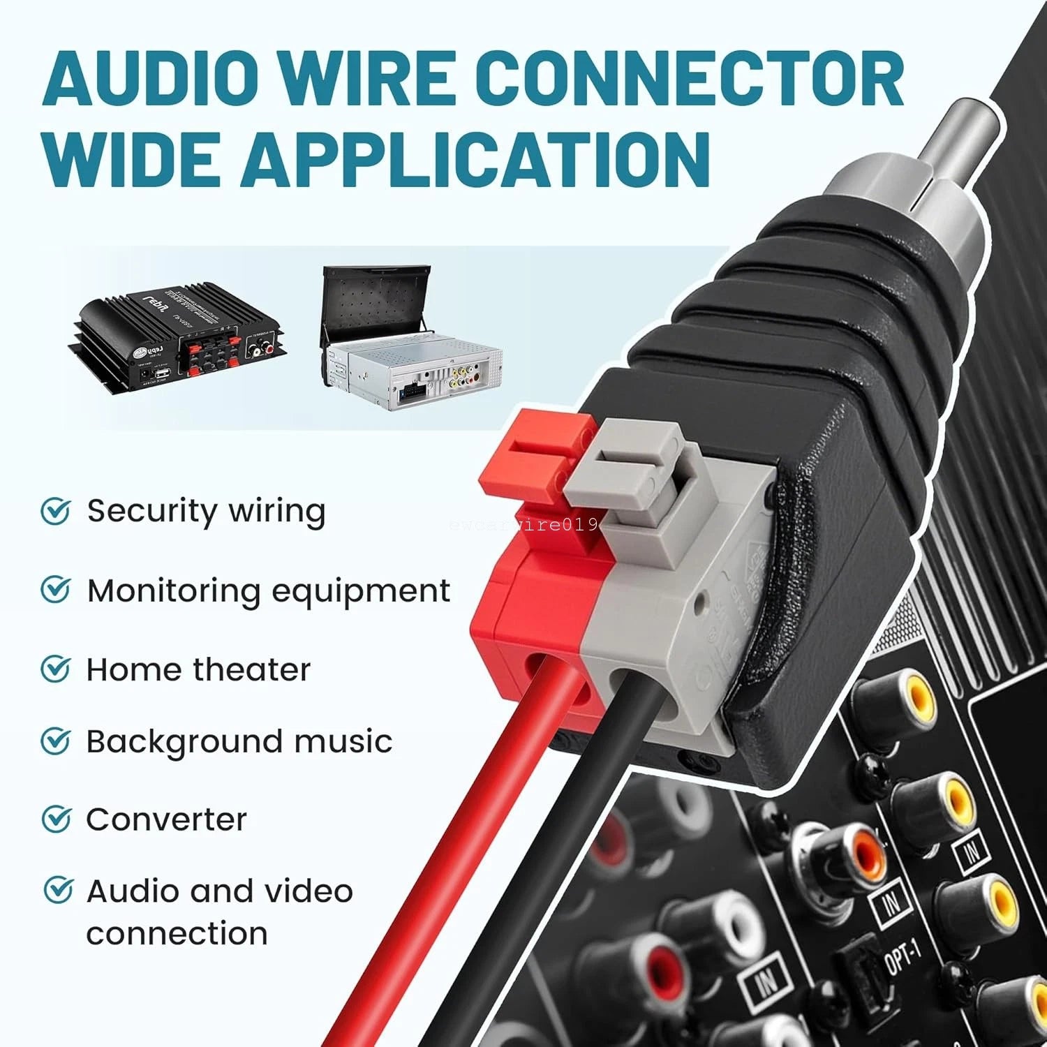 10X Speaker Wire Cable to RCA Male Converter Jack Plug