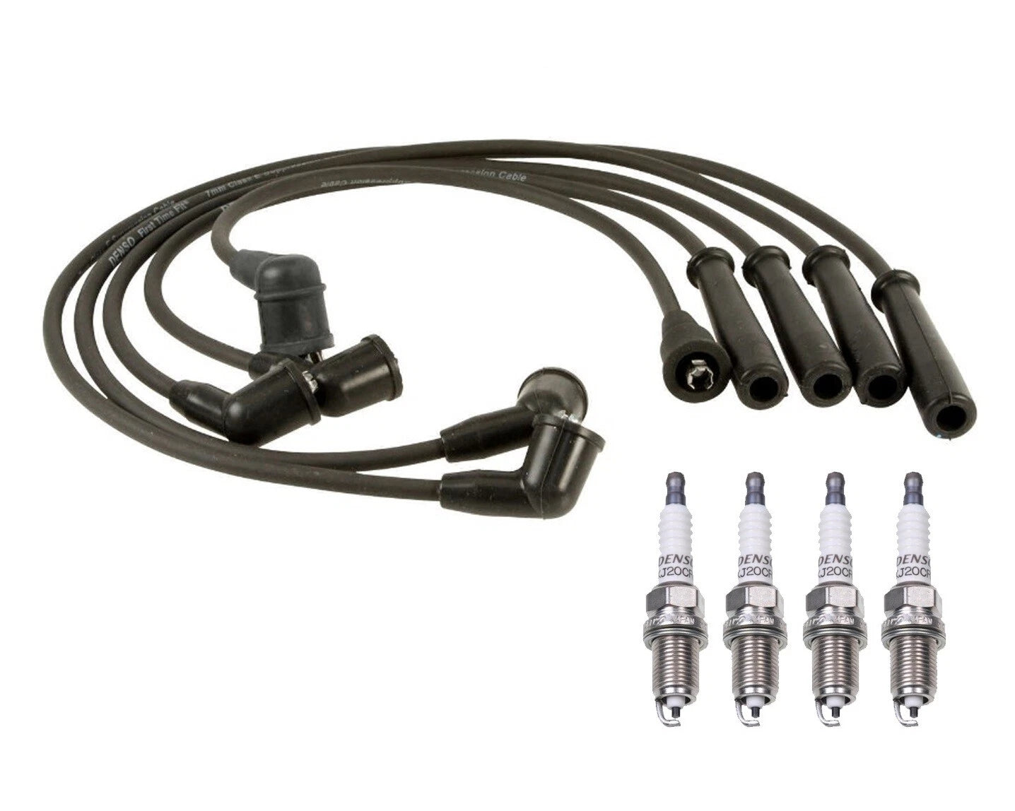 Denso 7mm Wire Set & 4 U-Groove Spark Plugs for Ford Probe (1989–1992)