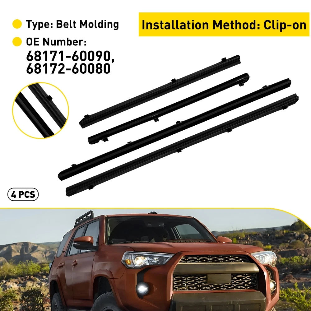 Set of 4 Inner Door Glass Weatherstrip for Toyota 4Runner (2010–2024)