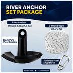 12 Lb River Boat Anchor Kit with 5/16"x50' Rope & Snap Hook