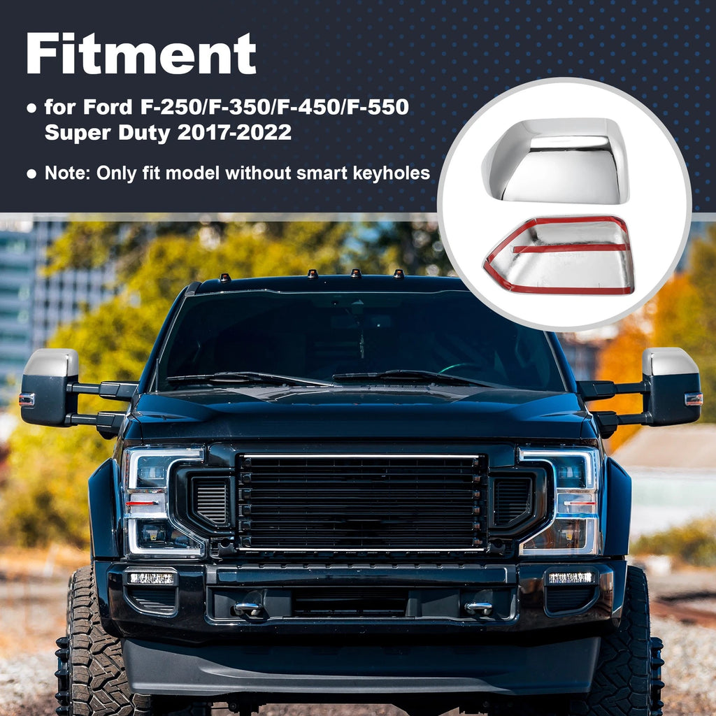 2X Top Half Mirror Cover Caps & 4X Door Handle Cover Trims for Ford Super Duty 