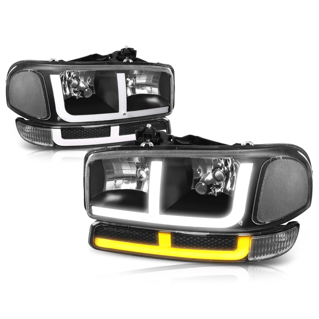 LED DRL Headlights for GMC Sierra/Yukon (1999–2007) Clear Lens/Black
