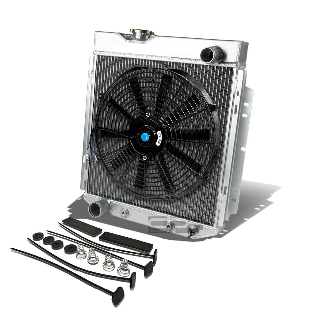 3 Row Aluminum Chrome Radiator + 14" Black Fan for Ford Mercury SBC Mustang (1960–1966)