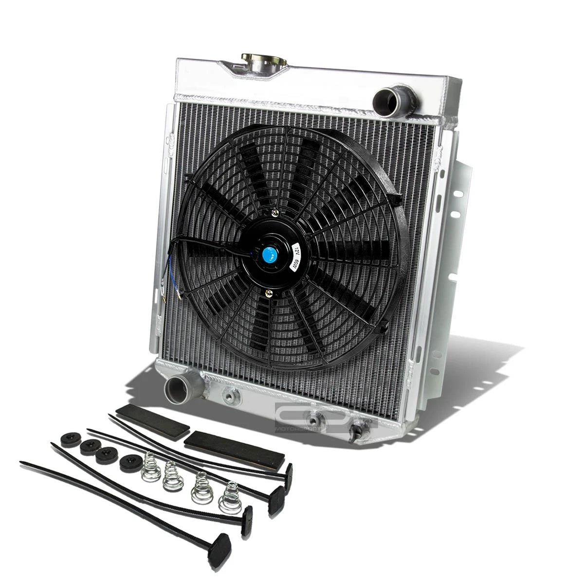 3 Row Aluminum Chrome Radiator + 14" Black Fan for Ford Mercury SBC Mustang (1960–1966)