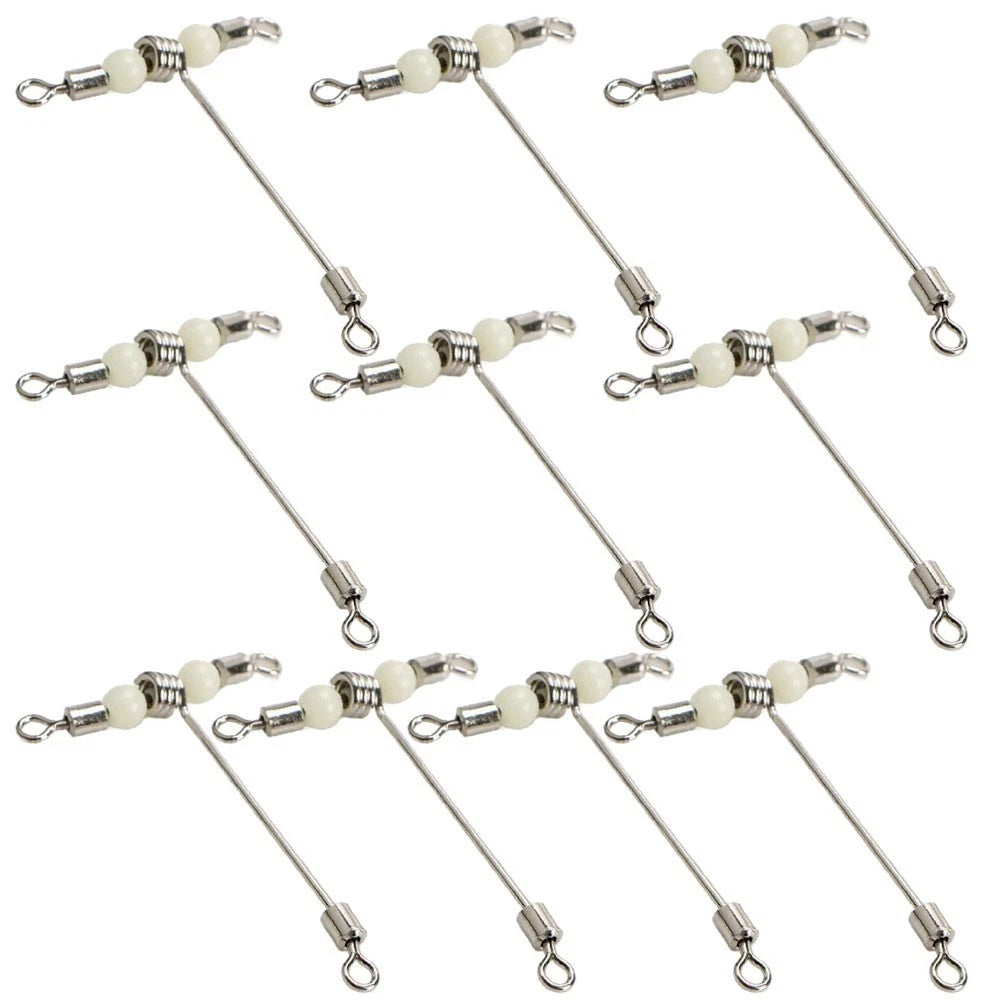 10pcs T Shape Rolling Swivels with Luminous Beads for Fishing