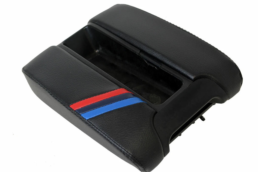 Leather Center Console Armrest Cover for BMW E39 (1997–2003) Black M Stripes