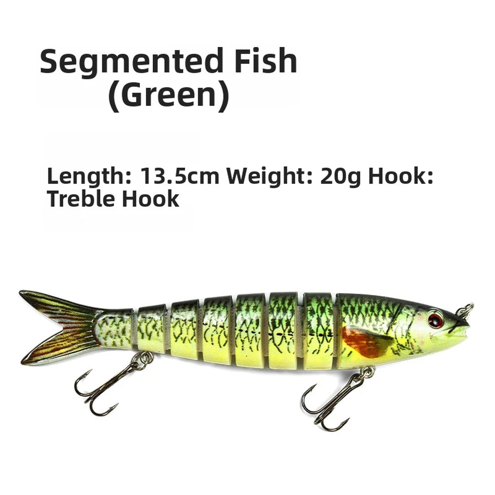 Artificial multi-section fishing lure mimics live bait swimming action