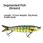 Artificial multi-section fishing lure mimics live bait swimming action