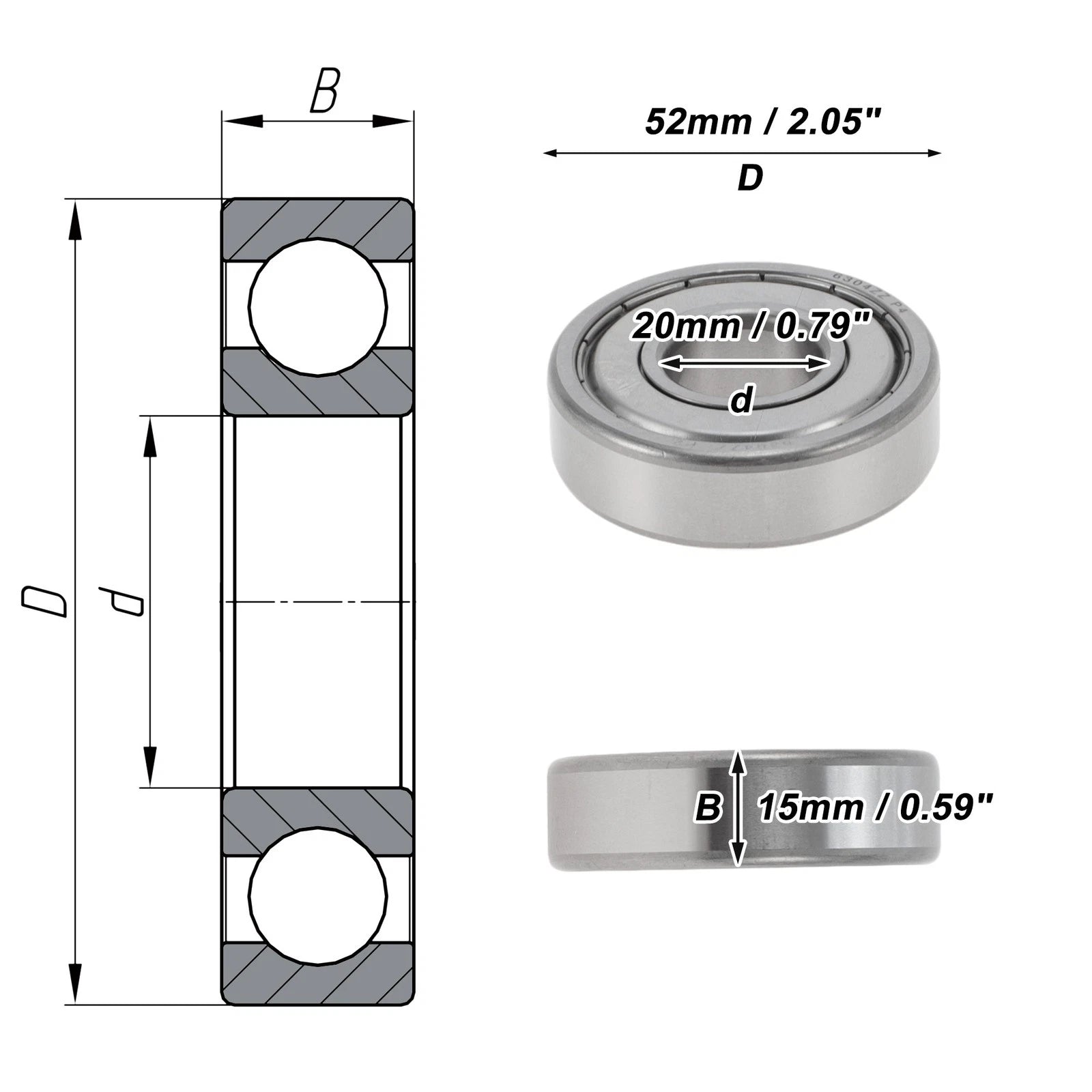 Deep Groove Ball Bearing 6304ZZ for Scooter Skateboard Wheel (P4)
