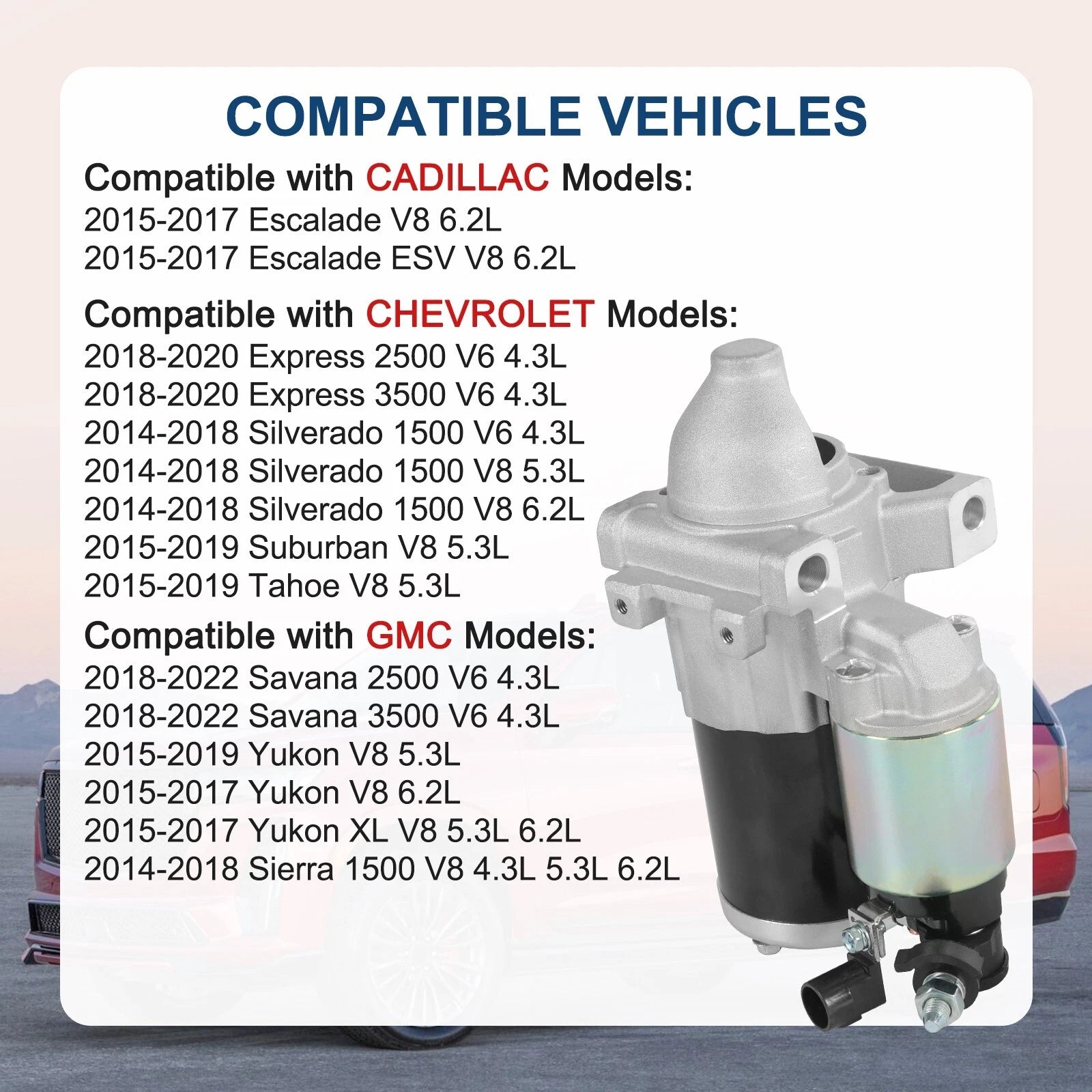 Starter for Chevrolet Silverado 1500 GMC Sierra 1500 (2014–2016)