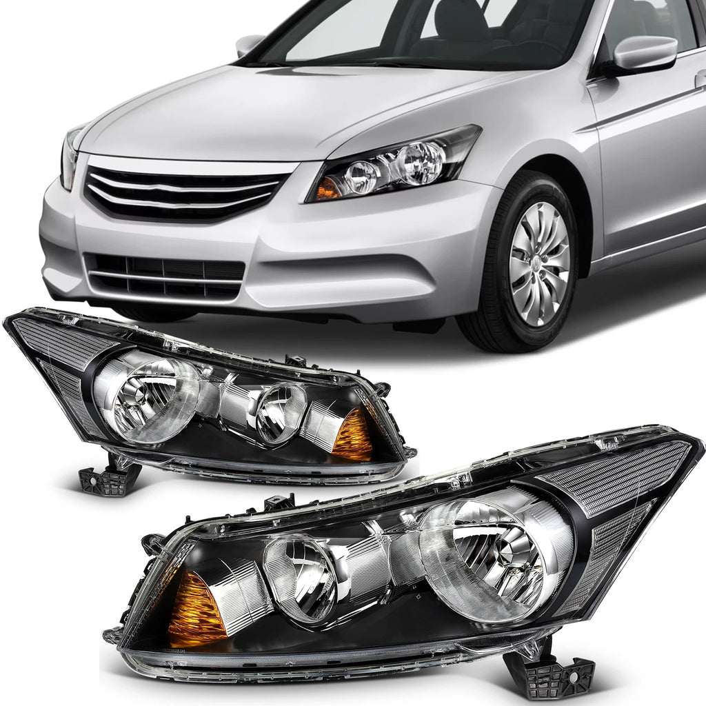 Headlights Assembly Pair for Honda Accord 4-Door Sedan (2008–2012) Black Housing