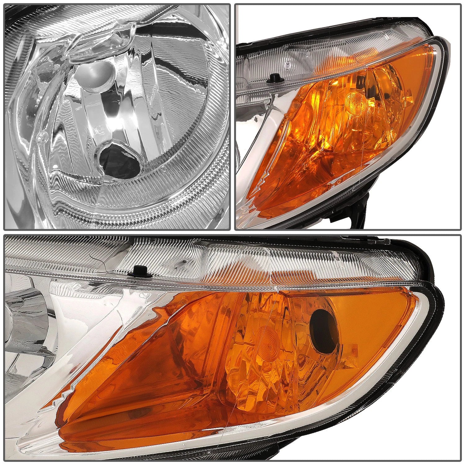 2X Headlight Head Lamp for Honda Civic Sedan (2006–2011) Chrome Housing Amber Side