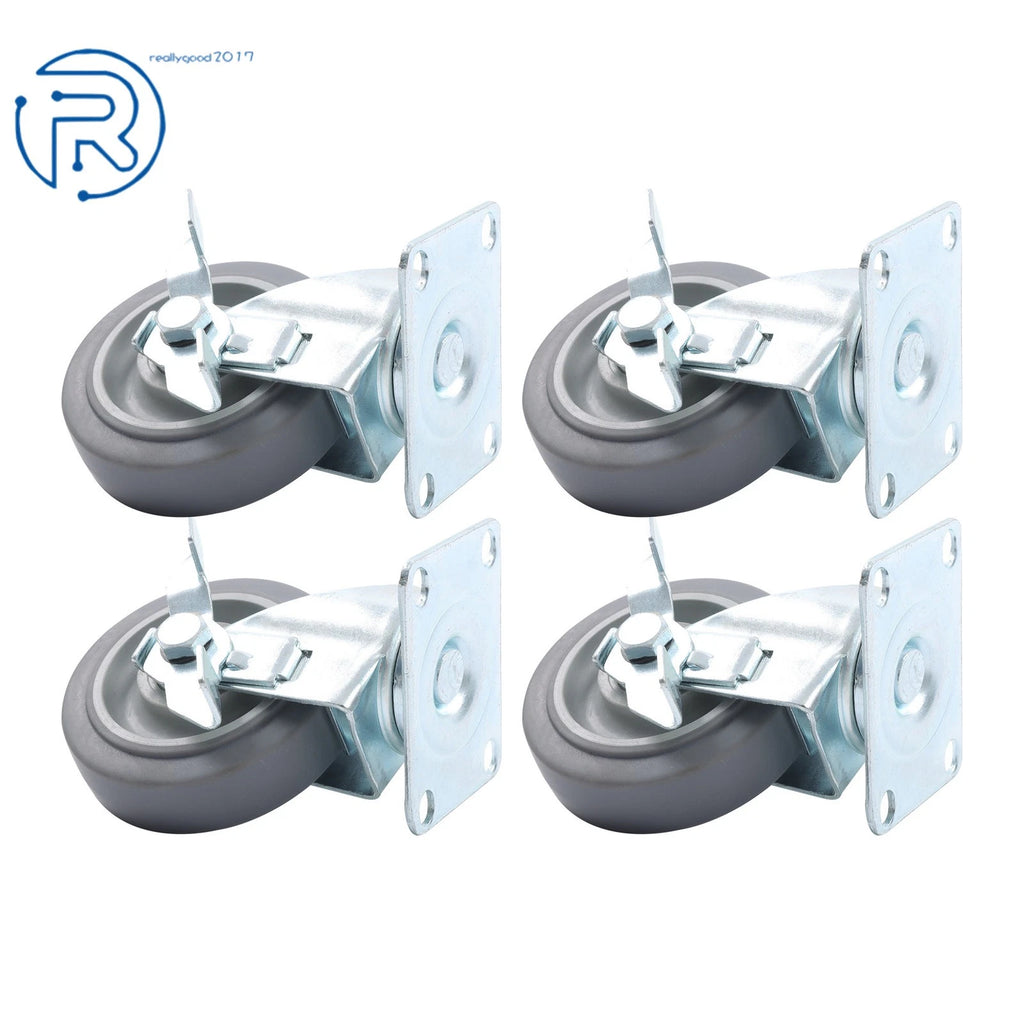 Set of 4 Heavy Duty 4-Inch Swivel Casters with Side Brakes