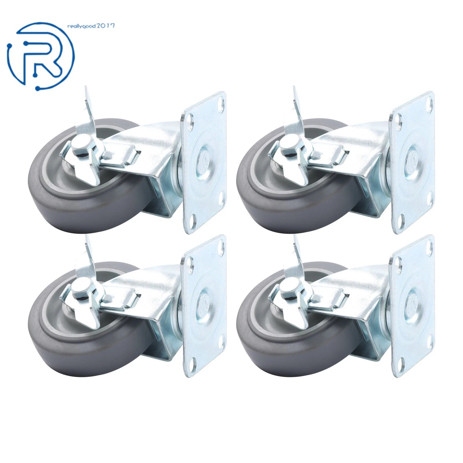Set of 4 Heavy Duty 4-Inch Swivel Casters with Side Brakes