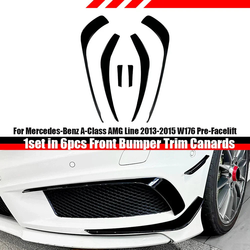 6x Front Bumper Side Canards Splitters AMG Line for Benz A-Class (2013–2015)
