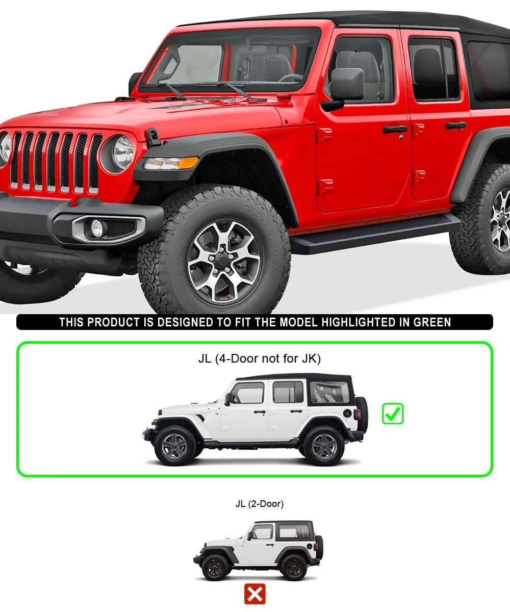Running Boards for Jeep Wrangler JL 2018-2026 (6in Matte Black)