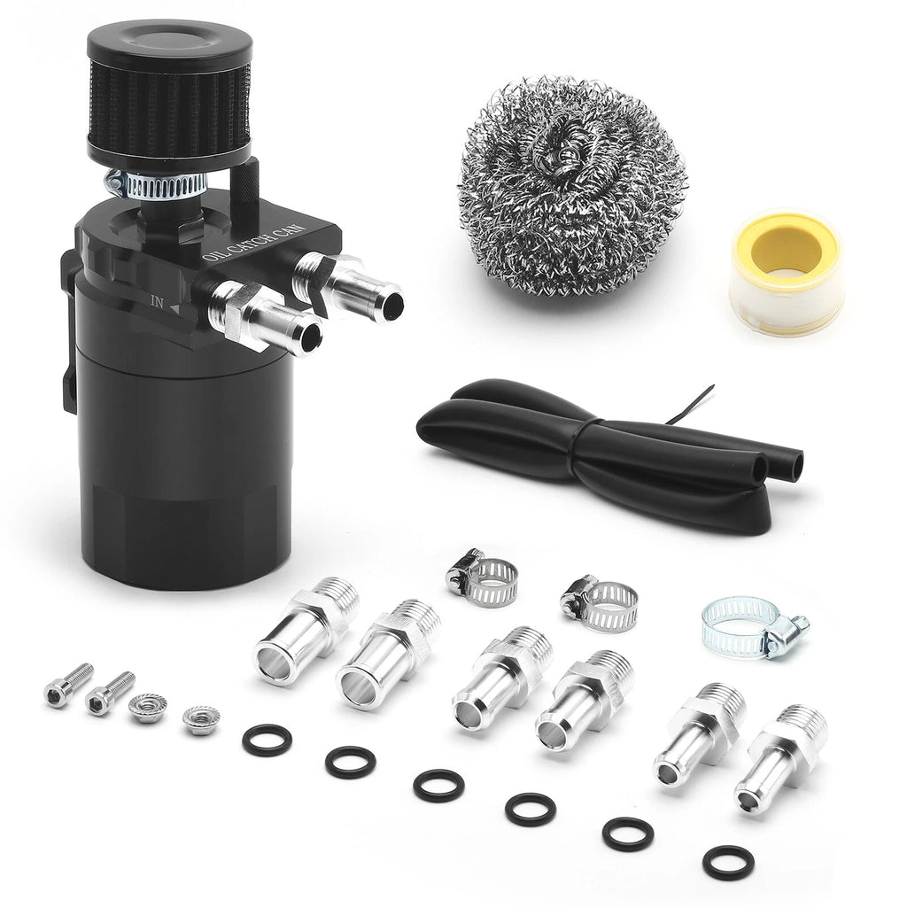 Oil Catch Can Kit for Universal Vehicles (300ML, Black, Baffled, Aluminum)