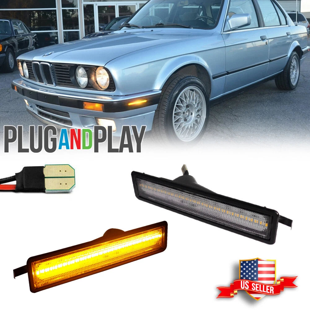 Clear Lens Amber LED Side Marker Lights for BMW E30 E34 (1982–1996)