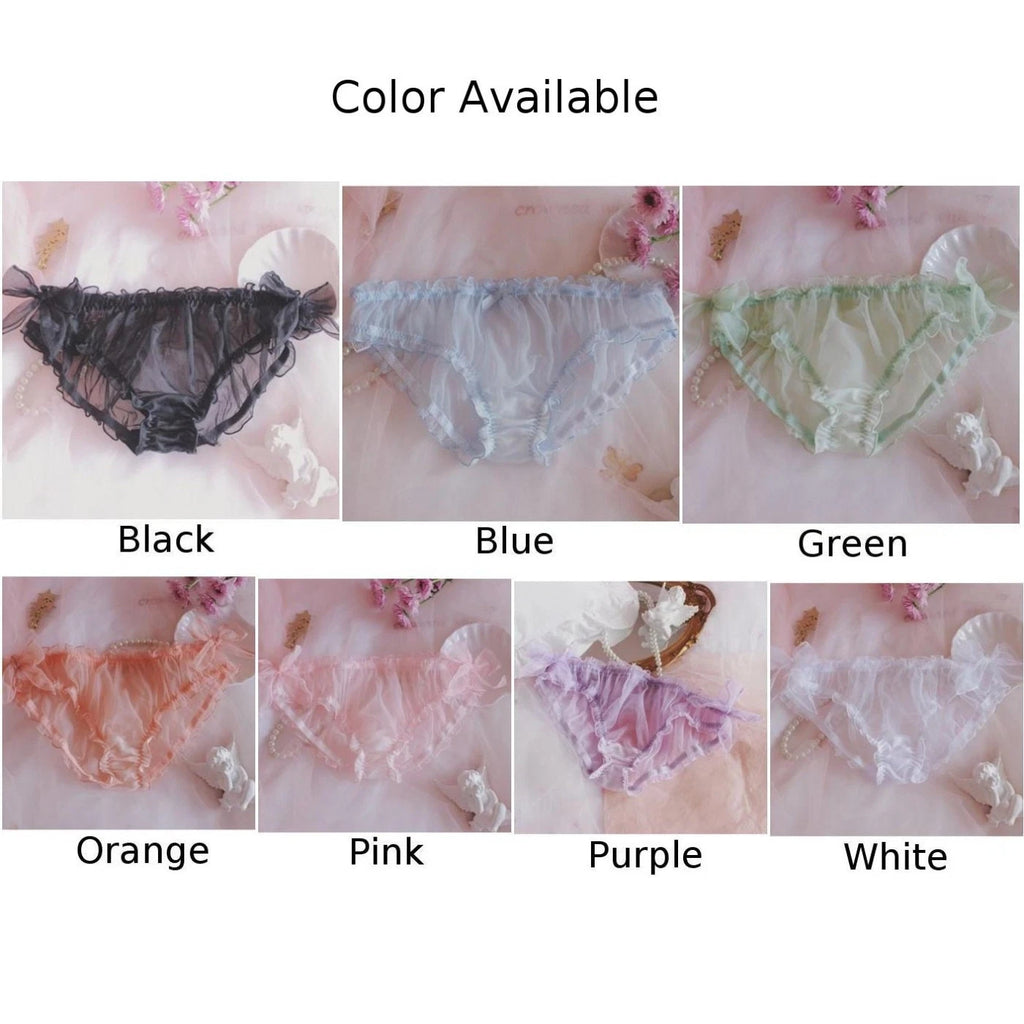 Set of 4 Lace Bikini Briefs for Women - Sheer Mesh, Various Colors