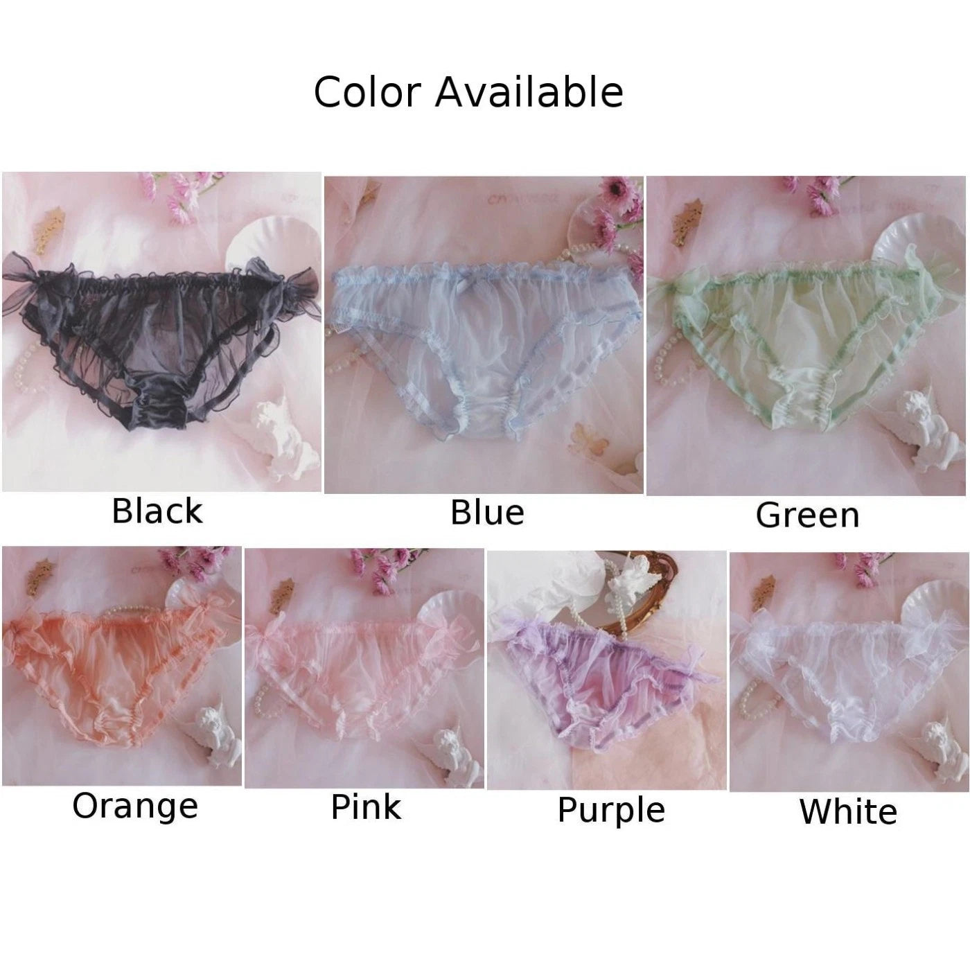Set of 4 Lace Bikini Briefs for Women - Sheer Mesh, Various Colors