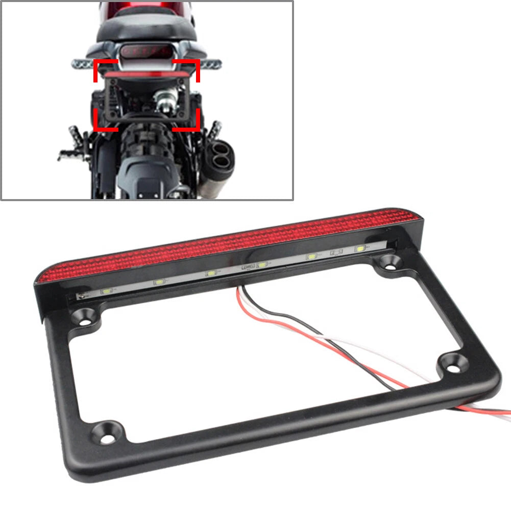 Motorcycle License Plate Frame with LED Light for Universal Fit