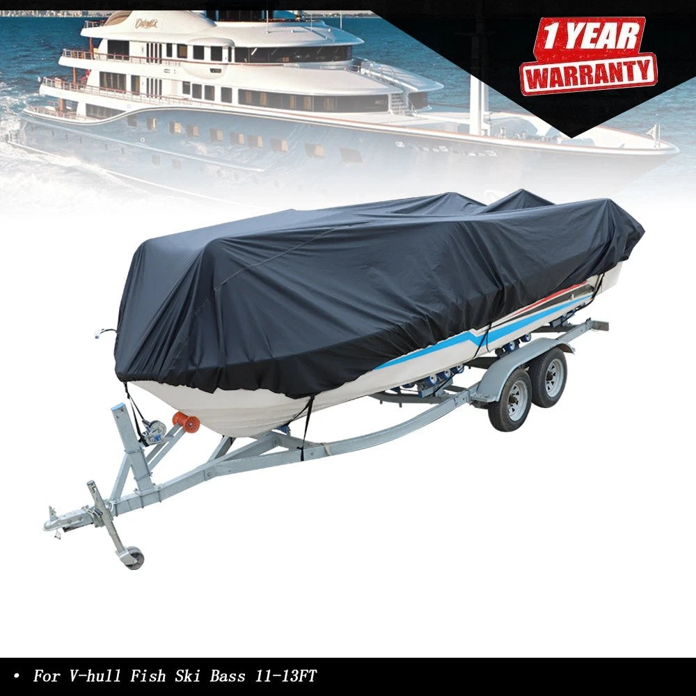 Waterproof Trailerable Boat Cover for V-hull Fish Ski Bass (11-13FT)