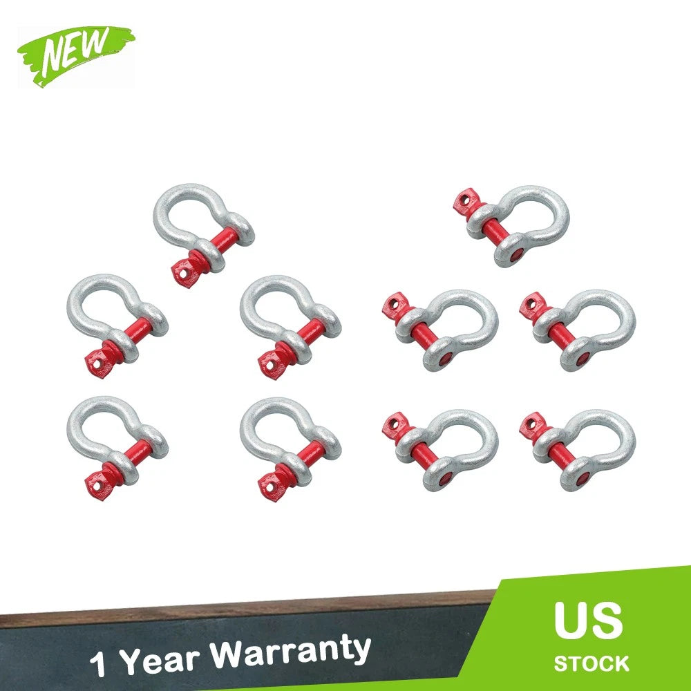 Set of 10 D Ring Anchor Shackles 3/8" with Clevis Screw Pin