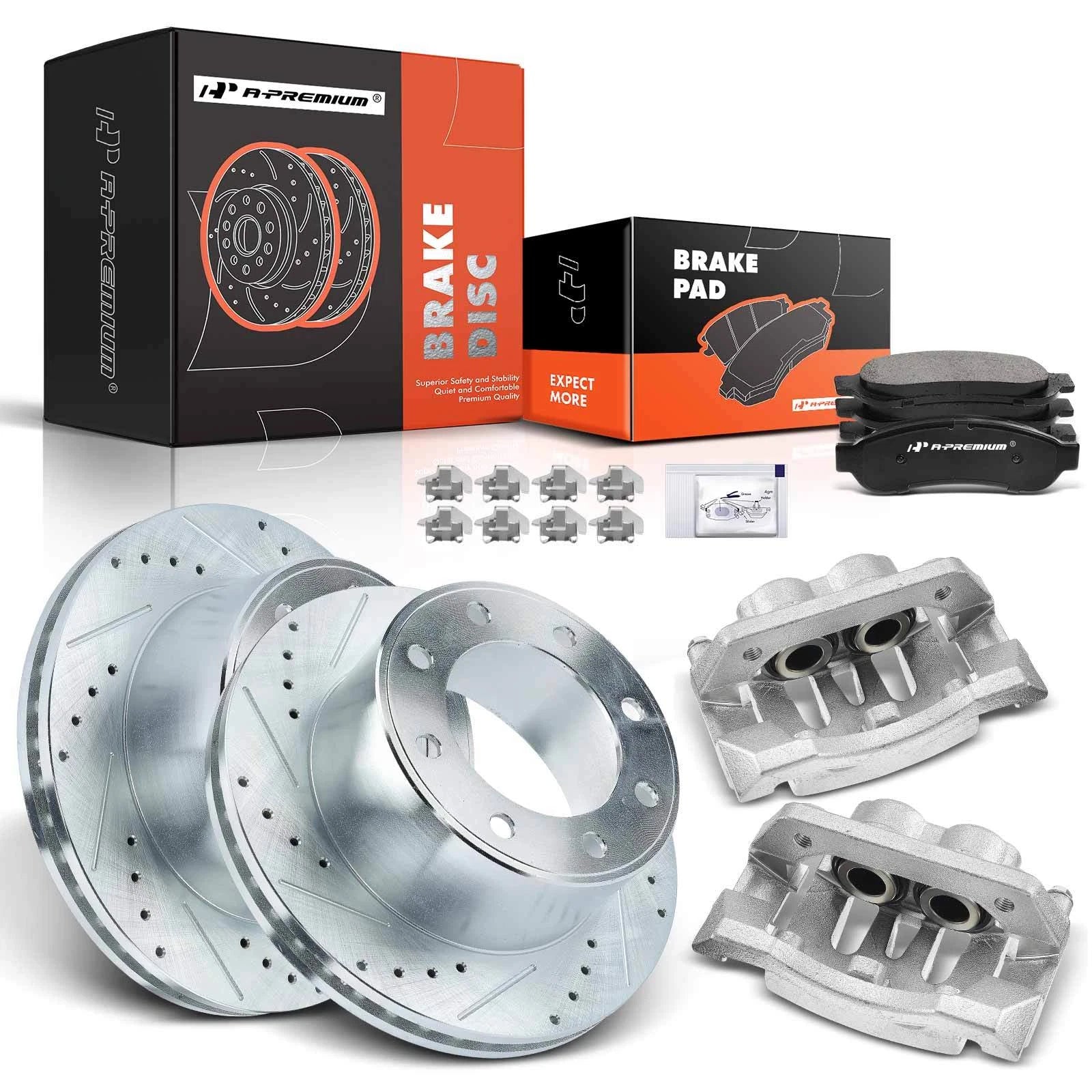 Set of 8 Rear Drilled Brake Rotors & Pads for F-250 Super Duty (2008–2012)