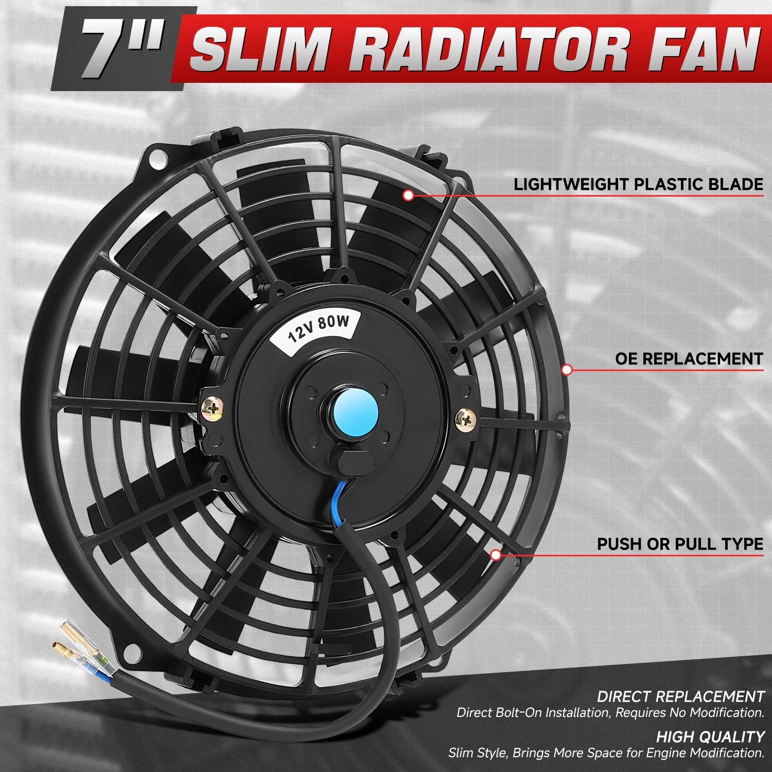 7" Black Slim Electric Reversible Radiator Cool Fan for Universal Fit