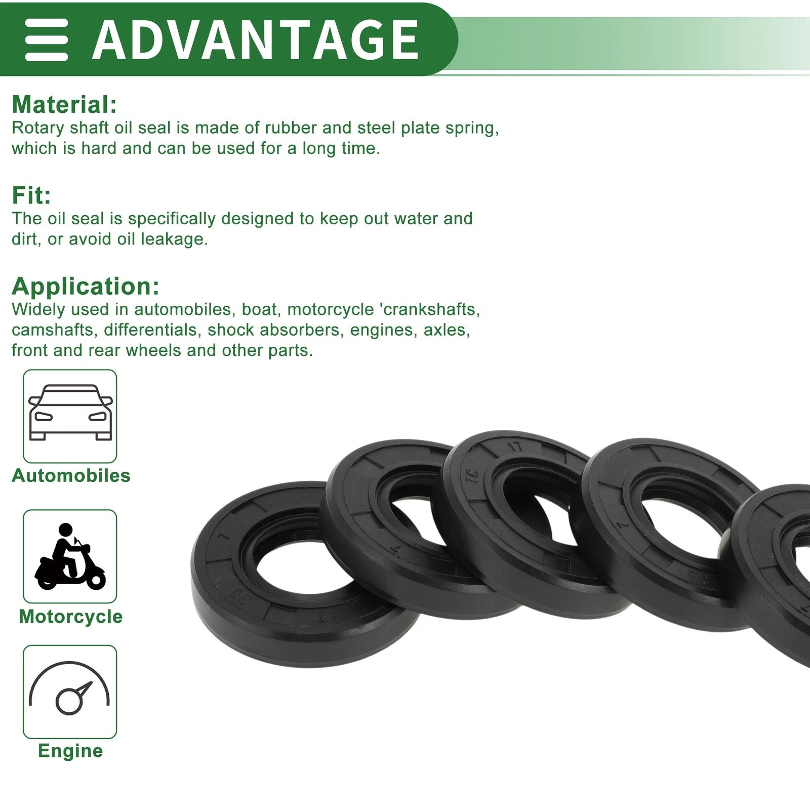 Set of 5 Oil Seal Rotary Shaft Seal NBR Rubber 17x35x7mm